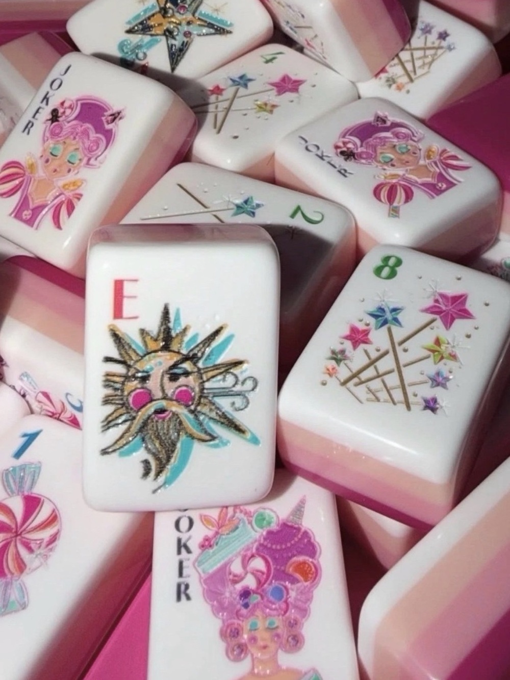 Pink Glitter Mahjong Tiles